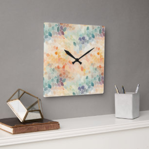 Horloge Carrée Aquarelle Abstraite Pastel Doux