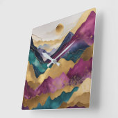 Horloge Carrée Aquarelle Abstraite peinture de paysage or (Angle)