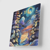 Horloge Carrée Aquarelle Abstraite scène d'hiver Noël (Angle)