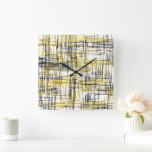 Horloge Carrée Aquarelle Abstraite 'Yellow Grey Black Scribbles' (Maison)