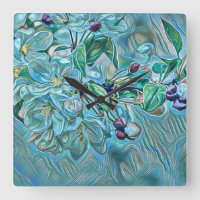 Aquarelle blanche moderne bleu vert cerisier