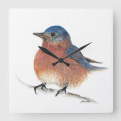 Horloge Carrée Aquarelle Bluebird Art (Recto)