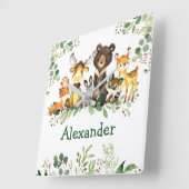 Horloge Carrée Aquarelle Bois Animaux forestiers (Angle)