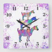 Horloge Carrée Aquarelle colorée de chèvre (Recto)