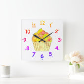 Horloge Carrée Aquarelle Cupcake Peinture (Maison)
