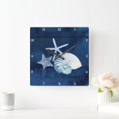 Horloge Carrée Aquarelle de la mer de Starfish Nautilus Coques Pl (Maison)