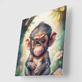 Horloge Carrée Aquarelle de la nurserie du bébé chimpanzé (Angle)