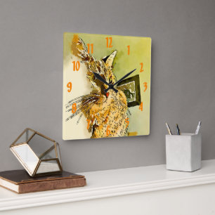 Horloge Carrée Aquarelle de nez de coeur de favoris de Kitty