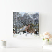 Horloge Carrée Aquarelle de peinture de ravin neigeux (Maison)
