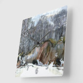 Horloge Carrée Aquarelle de peinture de ravin neigeux (Angle)