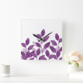 Horloge Carrée Aquarelle de prune Feuilles (Maison)