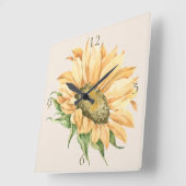 Horloge Carrée Aquarelle de tournesol rustique (Angle)