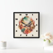 Horloge Carrée Aquarelle Désert Cactus et Montagnes (Maison)