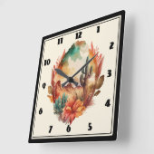 Horloge Carrée Aquarelle Désert Cactus et Montagnes (Angle)