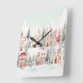 Horloge Carrée Aquarelle douce à la menthe et rose (Angle)