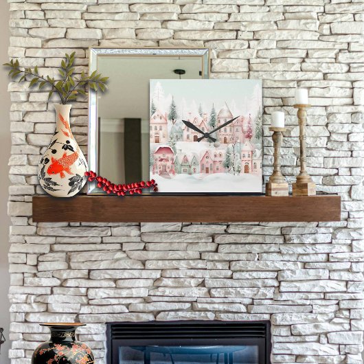 Horloge Carrée Aquarelle douce à la menthe et rose