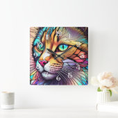 Horloge Carrée Aquarelle en verre teint Style Cat II (Maison)