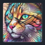 Horloge Carrée Aquarelle en verre teint Style Cat II<br><div class="desc">Aquarelle en verre teint Style Cat II</div>