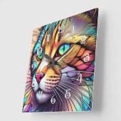 Horloge Carrée Aquarelle en verre teint Style Cat II (Angle)