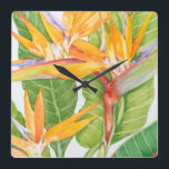 Horloge Carrée Aquarelle exotique de fleurs<br><div class="desc">Artiste exotique d'aquarelle de fleurs : Tim OToole</div>