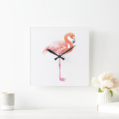 Horloge Carrée aquarelle Flamant rose (Maison)