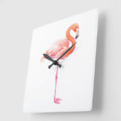 Horloge Carrée aquarelle Flamant rose (Angle)