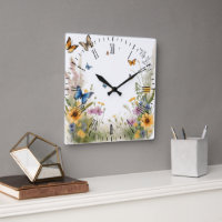 Aquarelle Fleur sauvage Gris Et Papillons,