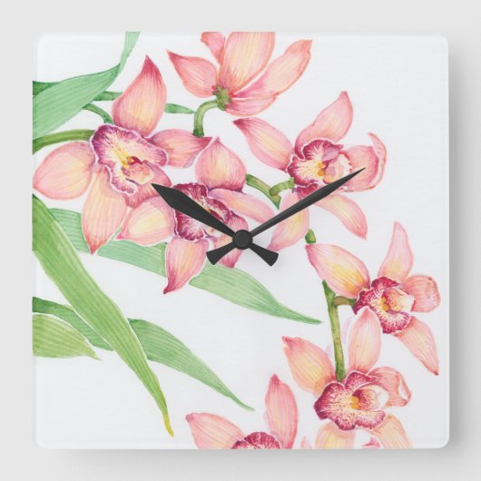 Horloge Carrée Aquarelle Fleurs roses (Recto)