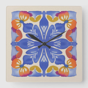 Horloge Carrée Aquarelle florale colorée