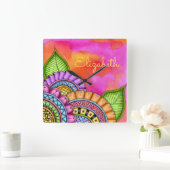 Horloge Carrée Aquarelle florale moderne couleur Whimsical (Maison)