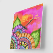 Horloge Carrée Aquarelle florale moderne couleur Whimsical (Angle)