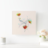 Horloge Carrée Aquarelle florale moderne d'art Abstrait (Maison)