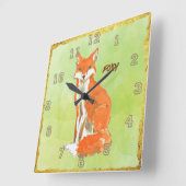 Horloge Carrée Aquarelle Foxy Ginger Fox (Angle)