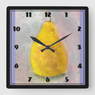 Horloge Carrée Aquarelle Golden Pear Still Life
