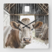 Horloge Carrée Aquarelle Hereford Vache dans la grange (Recto)