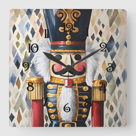 Horloge Carrée Aquarelle illustrée Noisette de Noël (Recto)