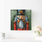 Horloge Carrée Aquarelle illustrée Noisette de Noël (Maison)