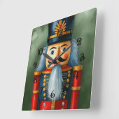 Horloge Carrée Aquarelle illustrée Noisette de Noël (Angle)