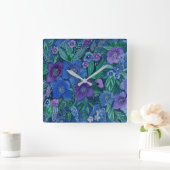 Horloge Carrée Aquarelle, jardin fleuri (Maison)