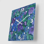 Horloge Carrée Aquarelle, jardin fleuri (Angle)