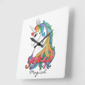 Horloge Carrée Aquarelle mignonne unicorne arc-en-ciel (Angle)