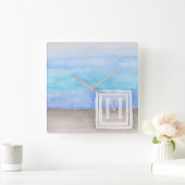 Horloge Carrée Aquarelle Monogramme mer et sable bleu et bronze (Maison)