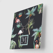 Horloge Carrée Aquarelle Motif Palm | Ajouter votre initiale (Angle)