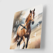 Horloge Carrée Aquarelle Peinture de cheval (Angle)