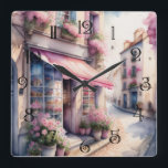 Horloge Carrée Aquarelle Peinture de Fleur Rose Shop Paris<br><div class="desc">Aquarelle Peinture de Fleur Rose Shop Paris.</div>