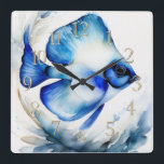 Horloge Carrée Aquarelle Peinture de poisson bleu<br><div class="desc">Aquarelle Peinture de poisson bleu</div>