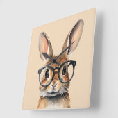 Horloge Carrée Aquarelle Portrait Joli Lapin Avec Verres (Angle)
