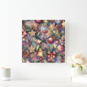 Horloge Carrée Aquarelle Purple Motifs de Noël (Maison)