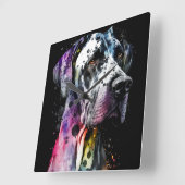 Horloge Carrée Aquarelle Rainbow Great Dane (Angle)