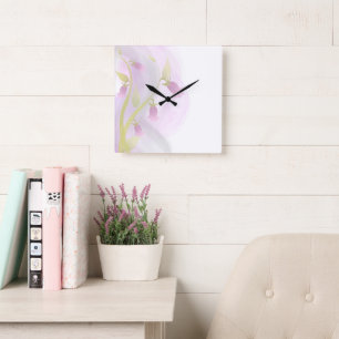 Horloge Carrée Aquarelle rose pâle